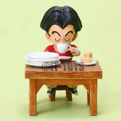 Dragon Ball Z Vegeta Figure Son Goku Son Gohan Kuririn Android 18 Eating 8cm Pvc Action Figures Collection Model Toys Gifts