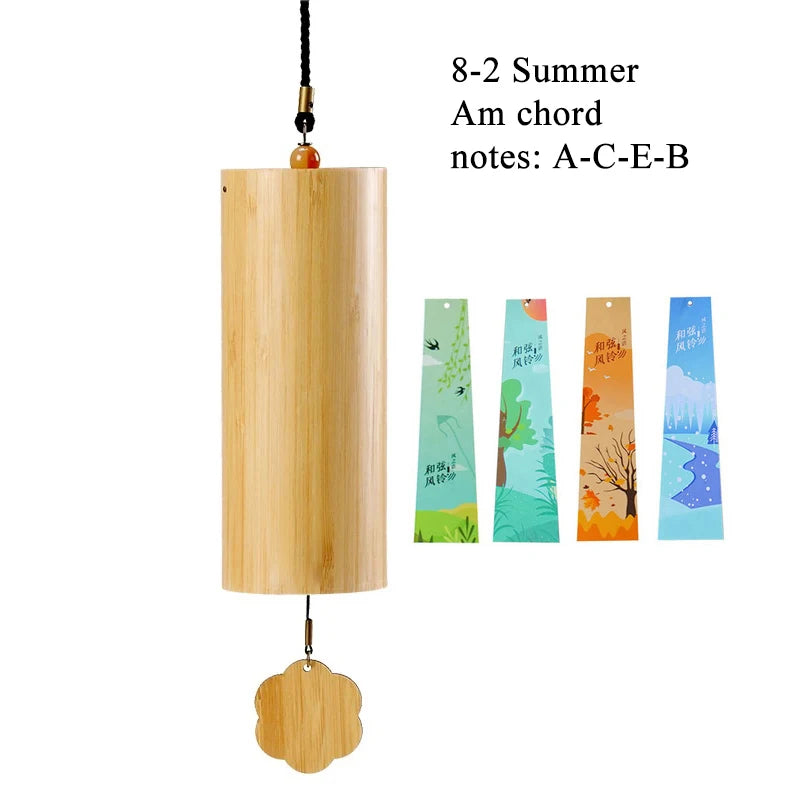 Hluru Bamboo Windchime Furin Wind Chime 8 Notes Rod Chord Crafted Bell for Outdoor Garden Decor Patio Home Zen Decoration