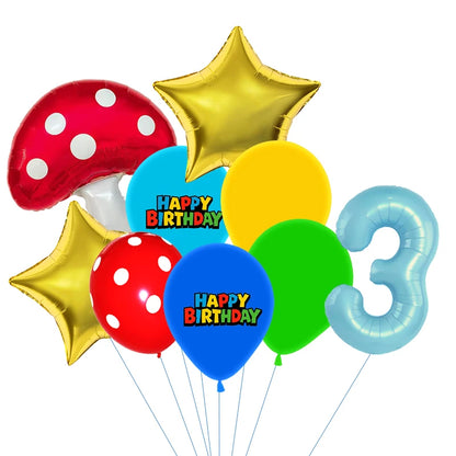 Red Blue Green Yellow Mushroom Star Balloons for Cartoon Video Game Super Bros Balloon Birthday Inspired Party Decoration