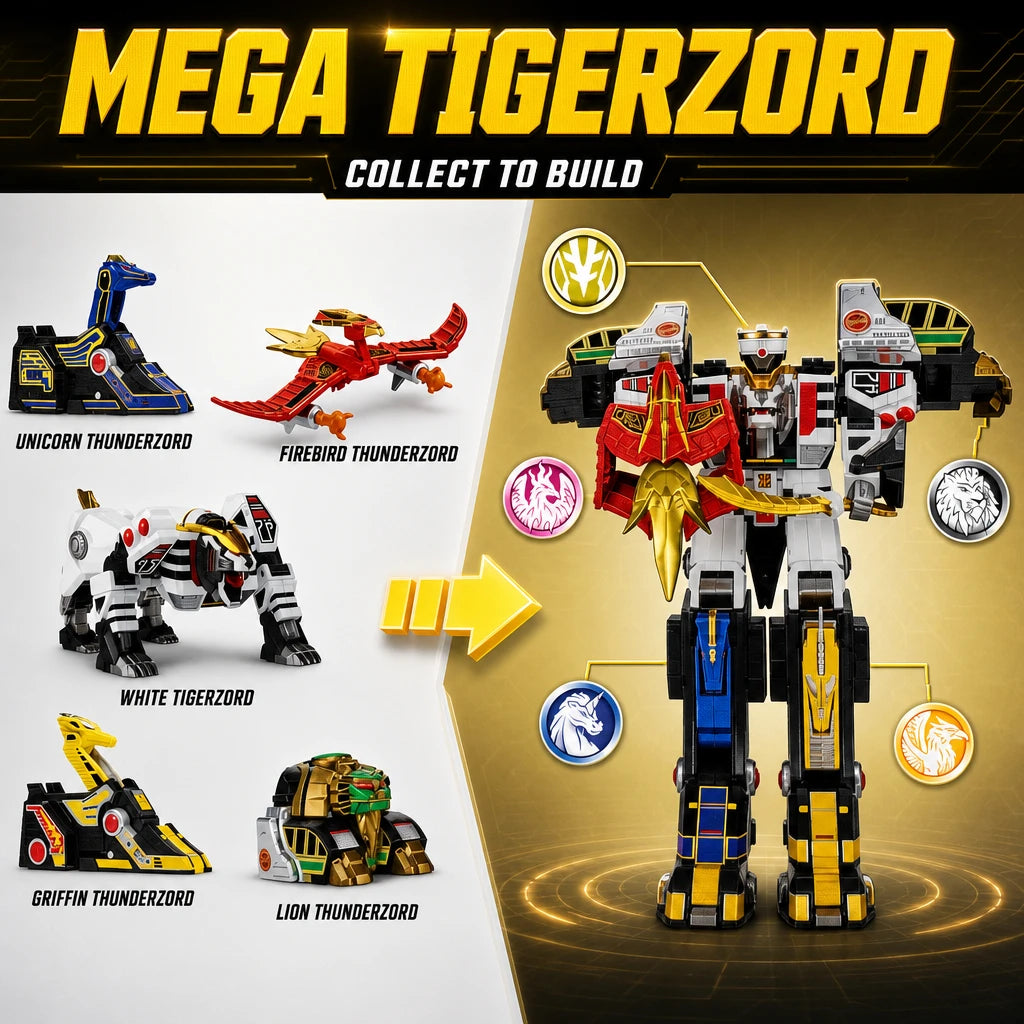 Playmates Power Rangers Mega Thunderzord Action Figure Re-Ignition Ultimate Combiner Robot Collect Lord Zedd Tigerzord Dinozords