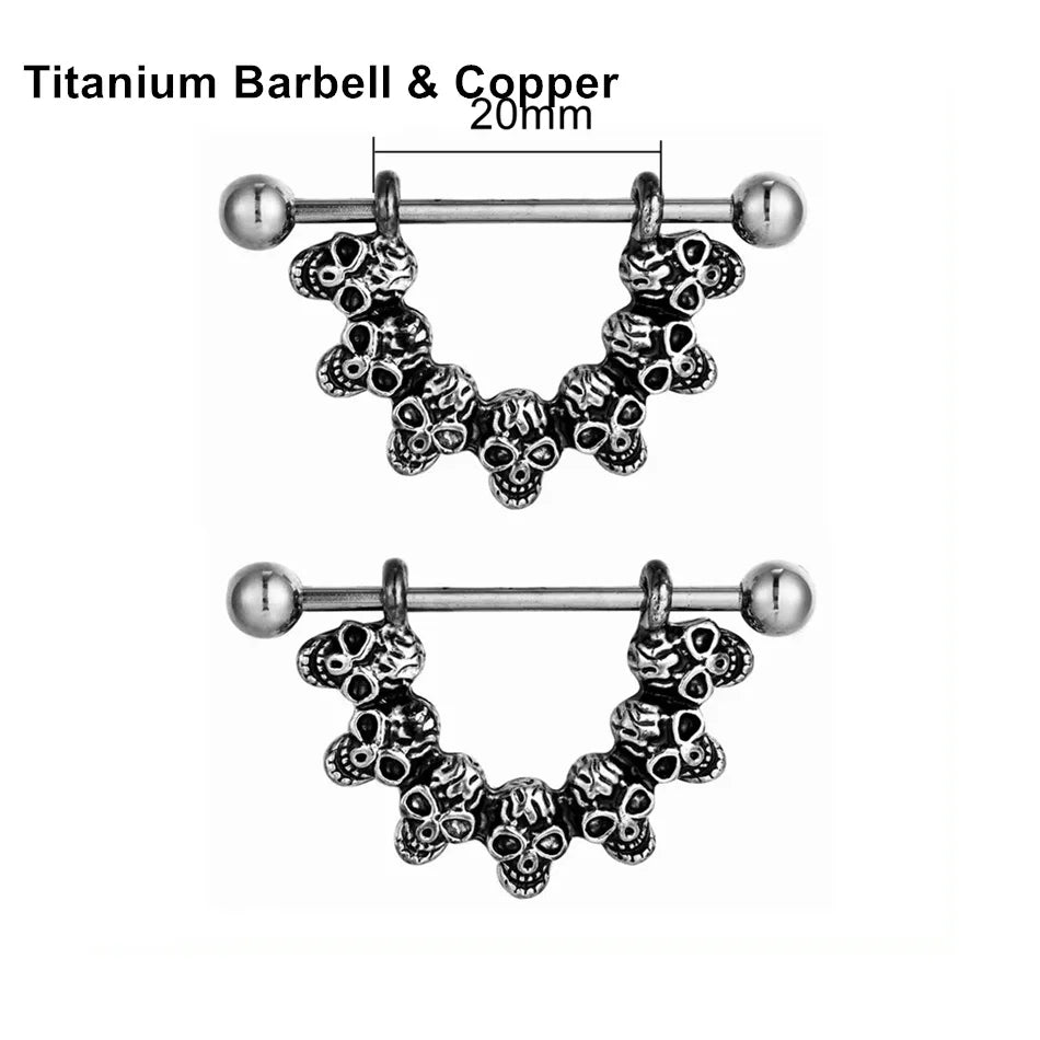 2Pcs 14G 16G Titanium Nipple Barbell For Women Men Gothic Punk Skull Alien Vampire Teeth Nipple Rings Body Meme Piercing Jewelry