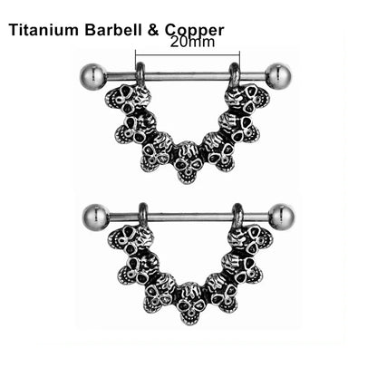 2Pcs 14G 16G Titanium Nipple Barbell For Women Men Gothic Punk Skull Alien Vampire Teeth Nipple Rings Body Meme Piercing Jewelry