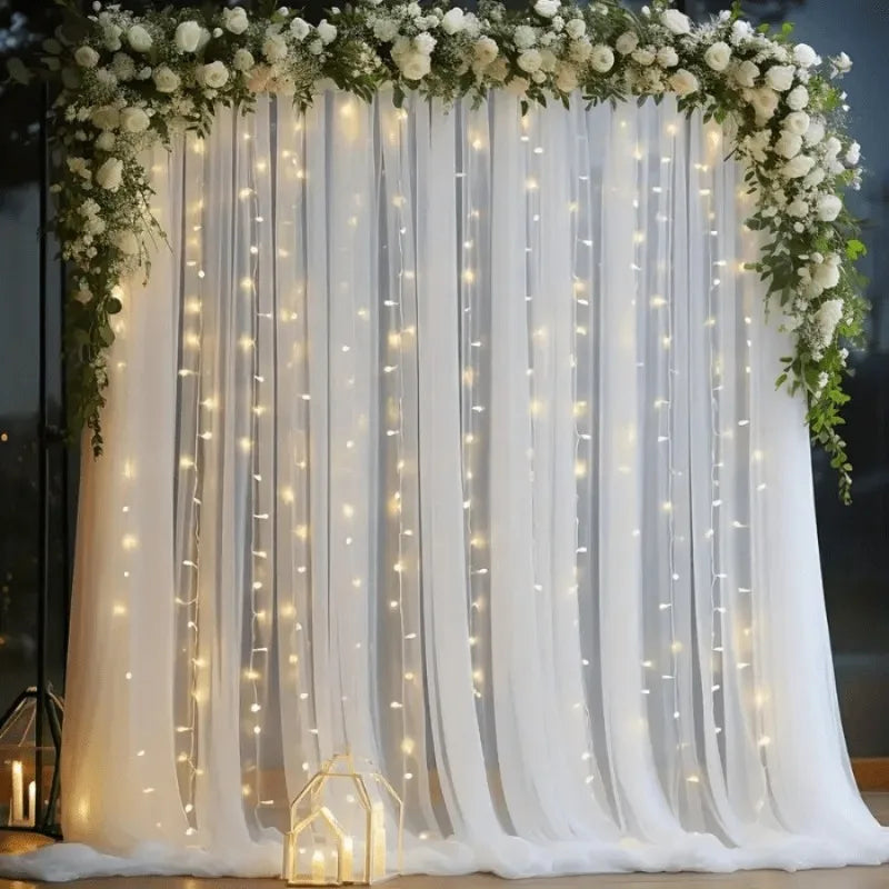 3M LED White Tulle Backdrop Curtains with Light Decoration for Wedding Engagement Birthday Party Baby Shower Decor Supplies