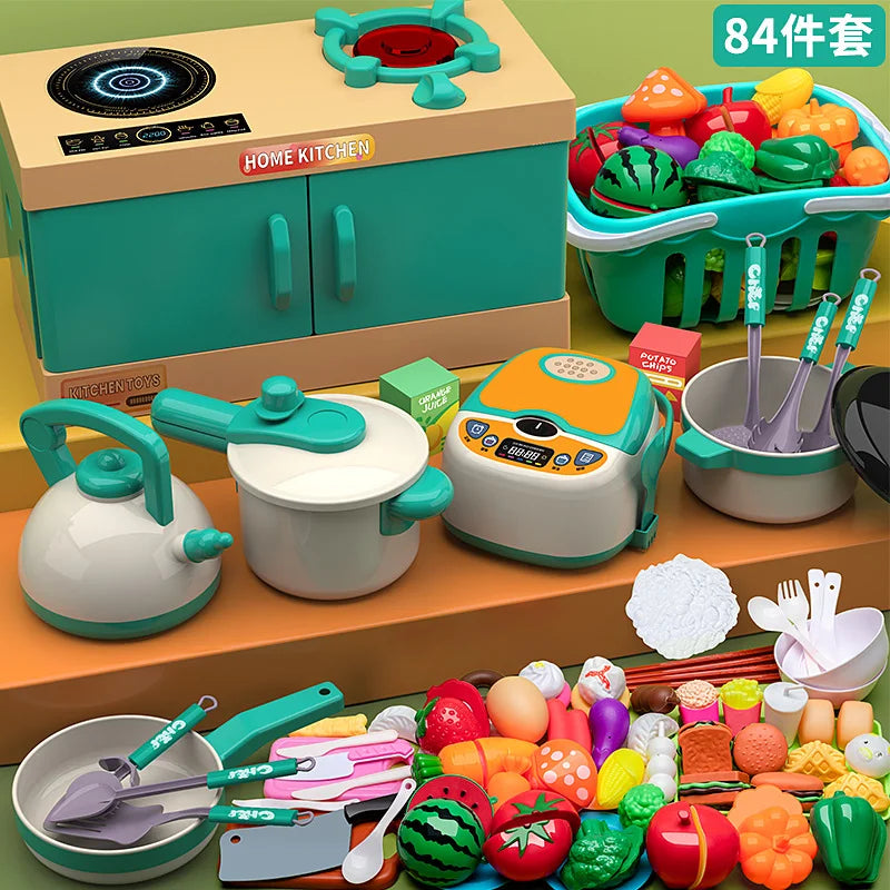 Kids Kitchen Toys Set 84/70/56/33 PCS Play Kitchen Accessories Kit with Play Pots Pretend Food Cooking Toy Toddler Girl Boy Gift