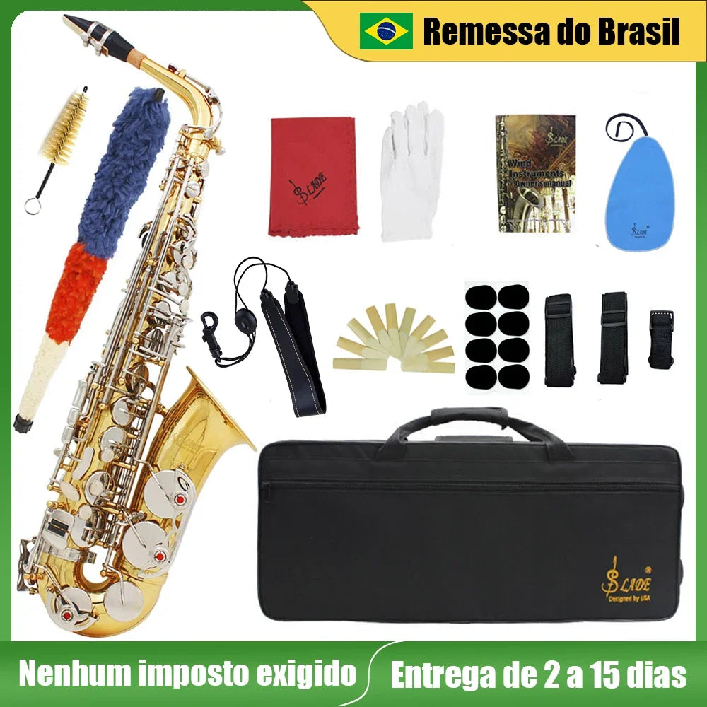 SLADE Eb E Flat Alto Saxophone Brass Sax Saxofone Woodwind Music Instrument With Case Reeds Mouthpiece Gloves Accessories