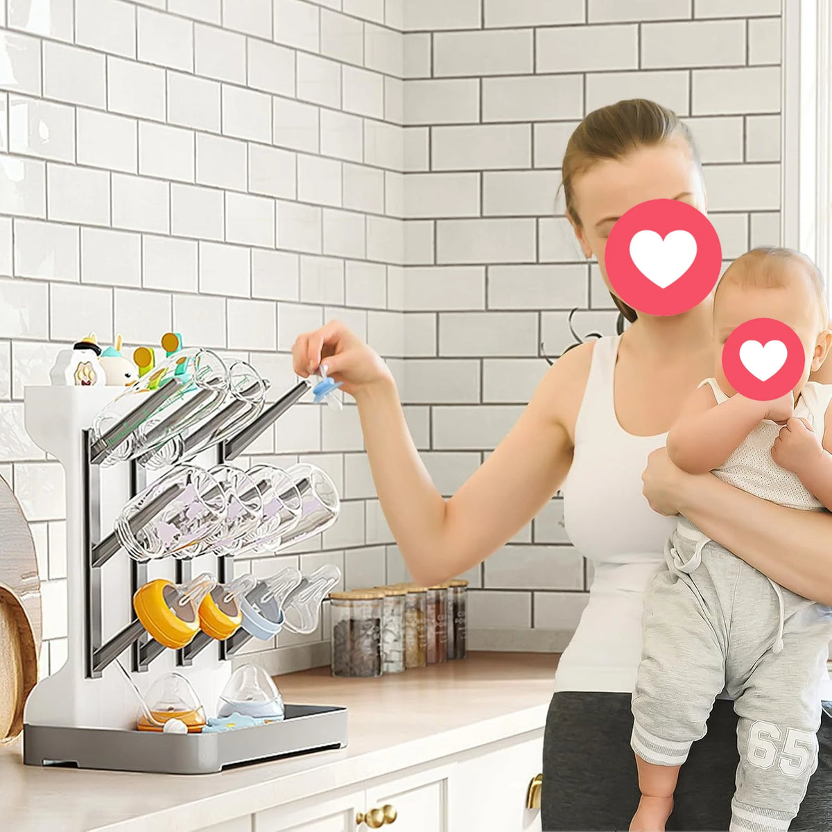 Baby Bottle Drying Rack - Multi-Level Dish Drainer with Brush Holder, Milk Bottle Sterilizer Stand & Storage Organizer