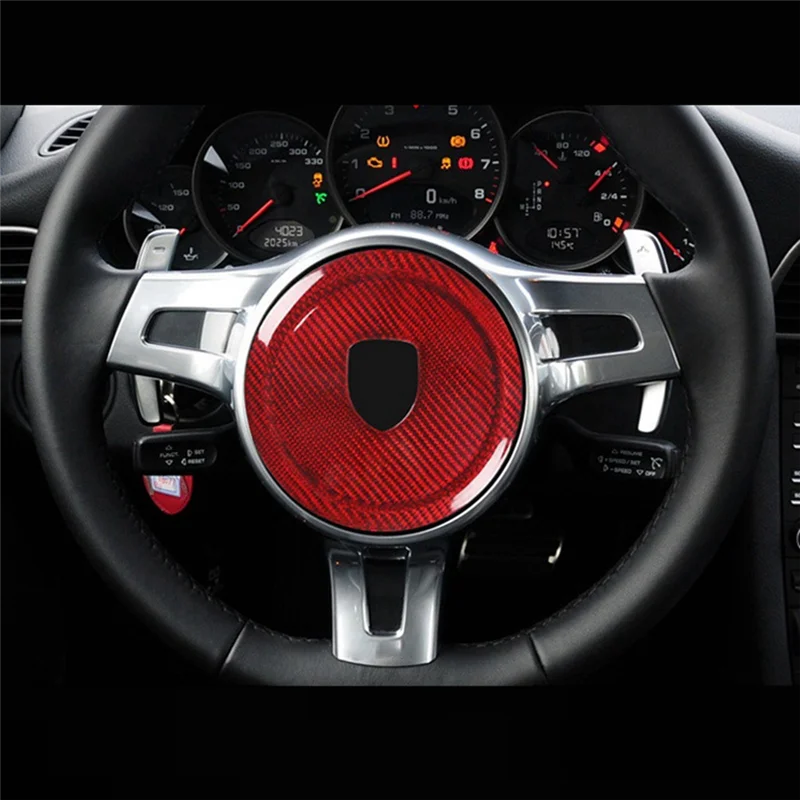ABTC-Real Carbon Fiber Steering Wheel Rings Logo Trim Cover Stickers For 911 Panamera Cayenne Boxster 2008-2016 Parts Bl