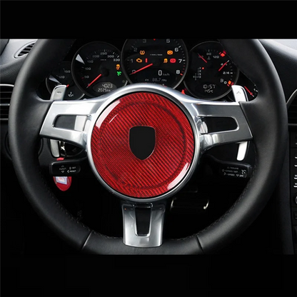 ABTC-Real Carbon Fiber Steering Wheel Rings Logo Trim Cover Stickers For 911 Panamera Cayenne Boxster 2008-2016 Parts Bl