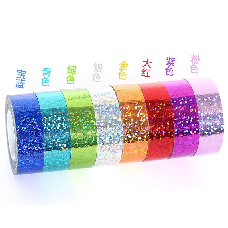 5M Laser Pattern Tape Blue Green Silver Creative Color Basic DIY Bookkeeping Decorative Material Stickers Handmade Tape