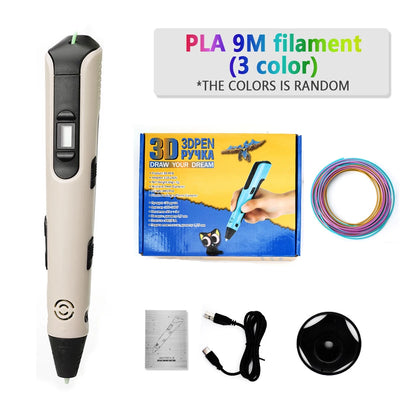 3D Printing Pen for Kids Safe Design LCD Display, DIY Drawing, Holiday Birthday Gift, ABS PLA Educational Intellectual Toy