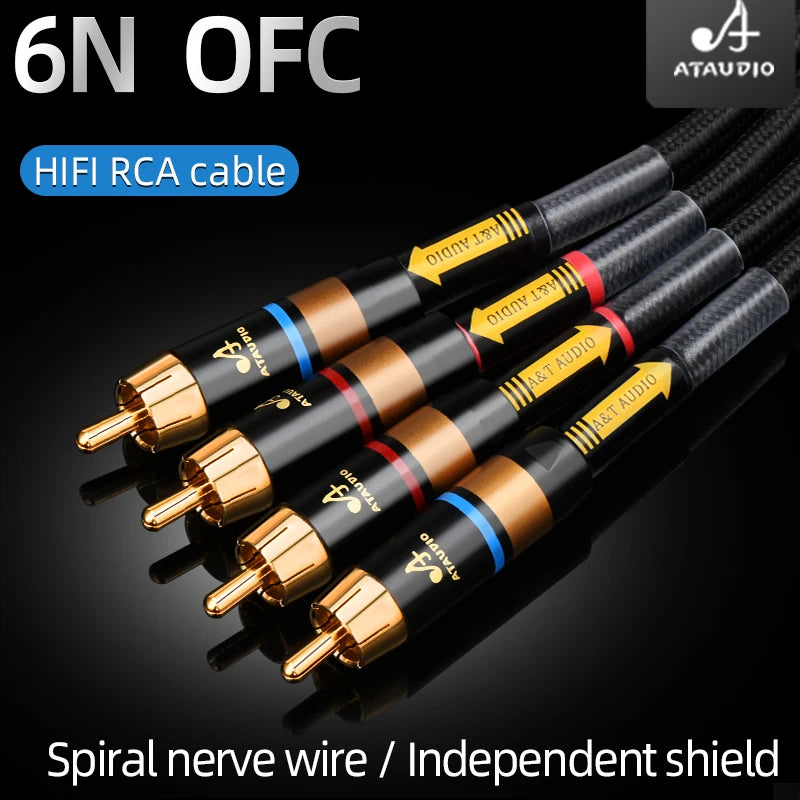 One Pair HIFI RCA Cable HiFi Main Core Independent Shielding RCA to RCA Audio Cable 6N OFC Audio Cable