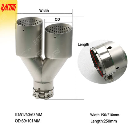 Double Outlet Exhaust Tips Frosted Stainless Steel Car Muffler System Universal Suitable 51mm 60mm 63mm for GTI MK7 Golf7 Nozzle