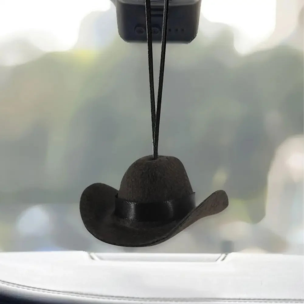 Cute Cowboy Hat Car Ornament Fabric Pendant Decor Fun Road Trip Interior Accessory for Women and Men