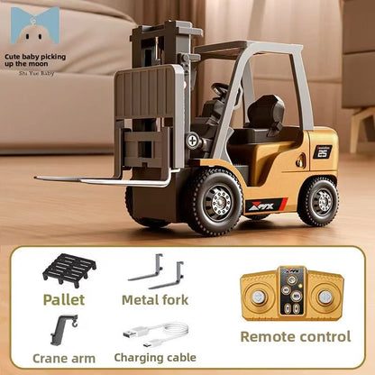 2026 New 1/64 Remote-Controlled Alloy Forklift Engineering Vehicle Tabletop Toys Model Collection Gift For Boys