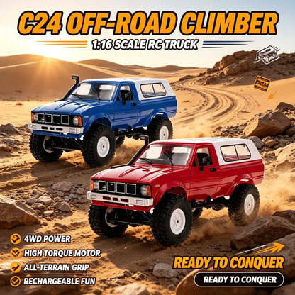 1:16 WPL-C24 RC Off-Road Climbing Truck 4WD All Terrain Remote Control Pickup Car High Torque Motor Electric Hobby Toy Boy Gifts