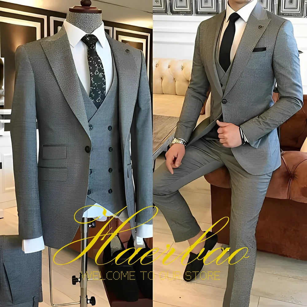 Navy Blue Men's Suit Business Workwear Formal Party Tuxedo Groom Wedding (Jacket Vest Pants) 3-piece Set 2023 Customized