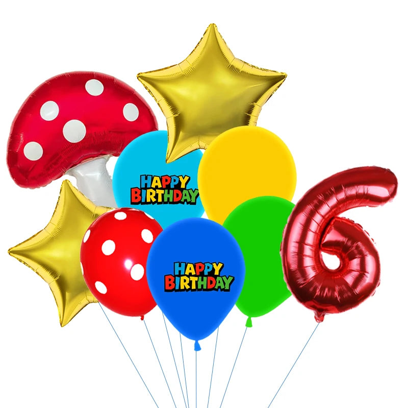 Red Blue Green Yellow Mushroom Star Balloons for Cartoon Video Game Super Bros Balloon Birthday Inspired Party Decoration