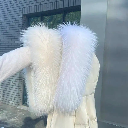 Raccoon Fur Collars For Jacket Women's Real Fur Collar Warm Natural Fur Hoodie Decor Winter Parkas Coat Jacket Furry Hood Trims