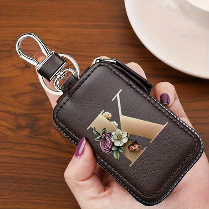 YSB-28 Vintage Alphabet CoffeeKey Pouch A-Z 26 Initial Keychain, Unisex KeyPouch, WalletHolder，Car Key Case, Men'sKey Pouch Gift