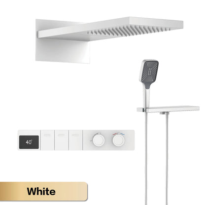 Luxury Gun Grey Brass Constant Wall Temperature Shower System LED Digital Display Cold & Hot Water Wall Mounted Bathroom Faucet