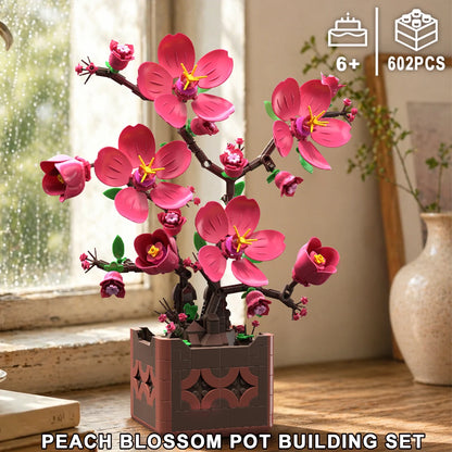 Pink Peach Blossom Potted Plant Building Block Flower Model Puzzle Toys Sets New Year Christmas Birthday Gifts