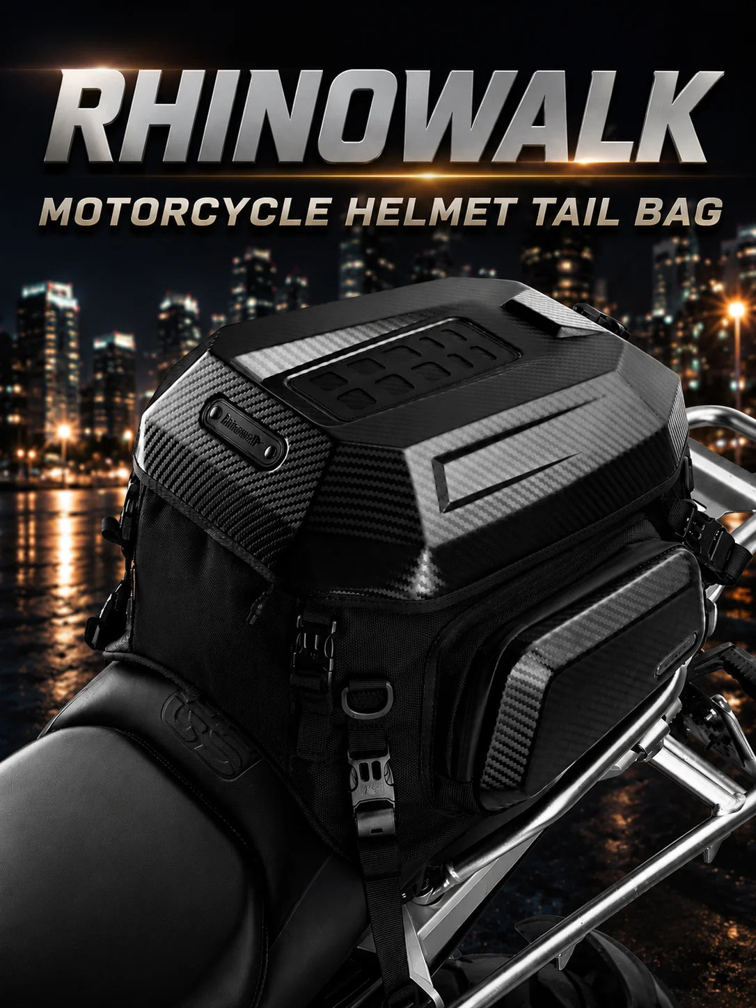 Rhinowalk Motorcycle Helmet Tail Bag 23L-35L Expandable Waterproof Rear Seat Bag Backpack for Street Sport ADV Bikes Storage New