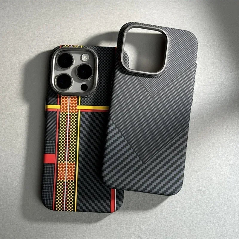 For iPhone 17 16 15 18 Pro Max Case Carbon Fiber Abstract Geometric for MagSafe Cover Magnetic Charging Shell Camera Armor Funda
