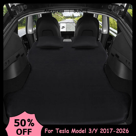For Tesla Model Y Juniper Model 3 Highland  2017-2026 Inflatable Air Mattress Outdoor Camping Suede Fabric Car Travel Bed