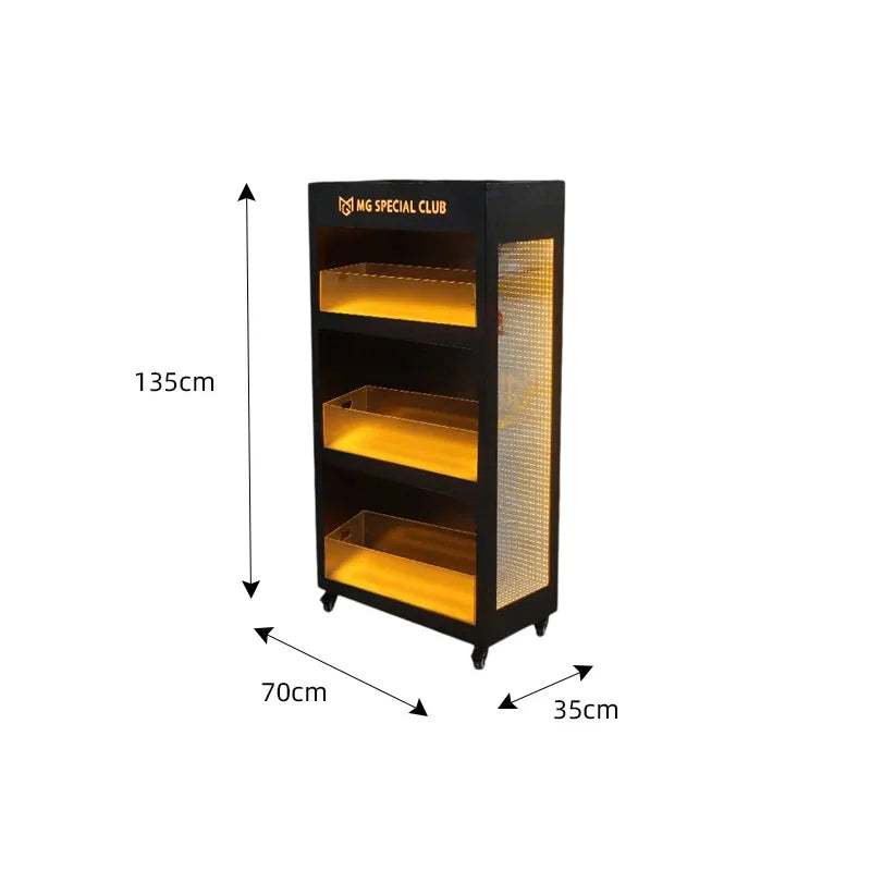 Mobile Stainless Steel LED Champagne Wine Rack Bar Lighting Import Liquor Display Cabinet Pub Liquor Display Cabinet