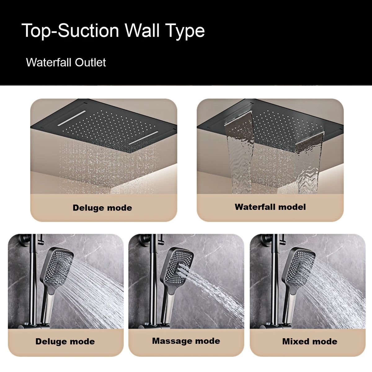 AITANA Gun Grey Luxury Brass Thermostatic Shower System Minimalist Concealed Ceiling Hot & Cold Water 3-Function Bathroom Mixer
