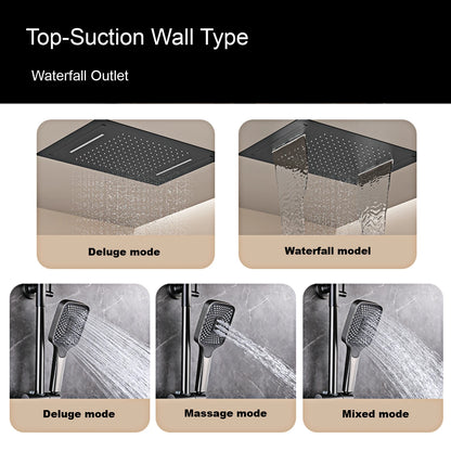 AITANA Gun Grey Luxury Brass Thermostatic Shower System Minimalist Concealed Ceiling Hot & Cold Water 3-Function Bathroom Mixer