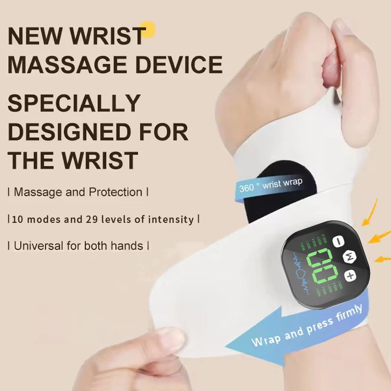 EMS Electric Hand Wrist Massager 10 Mode Vibration Massage 29 Levels Massage Hands Rechargeable Wrist Brace Protector Wrap