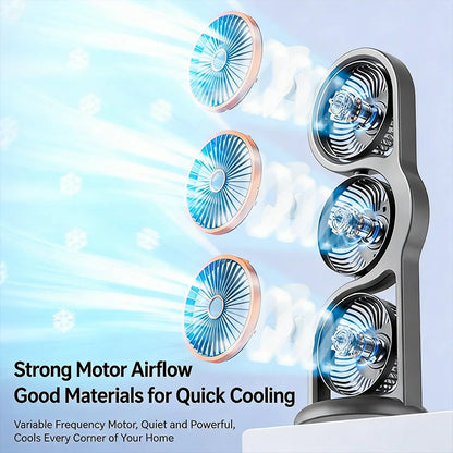 Portable USB Rechargeable 3-Head Desktop Fan, 360° Rotation Circulating Fan 5 Speed Wind for Dormitory Outdoor