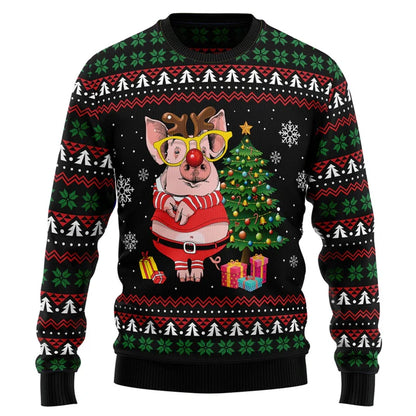 Cute Pink Pig Graphic Ugly Christmas Sweater Men 2026 Merry Christmas Long Sleeve Pullovers Tops Family Festival Sweatshirts