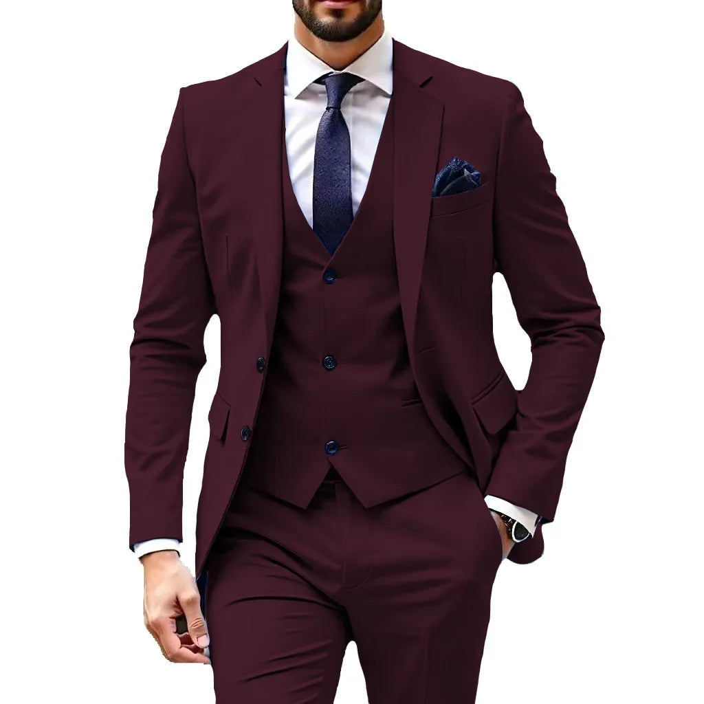 Luxury Customized Dress Suit for Men 3 Pieces Blazer Vest and Pant Set Peak Lapel Formal Slim Fit  Business Wedding Suit for Men