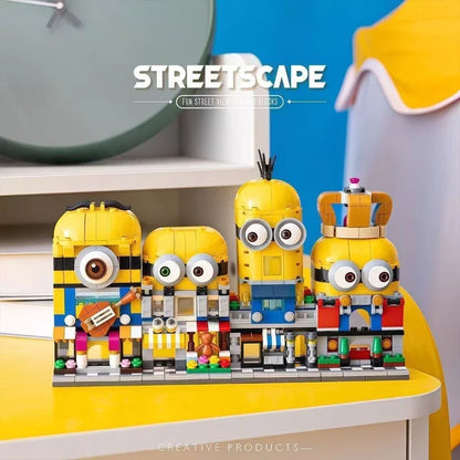 4-in-1 Minions Street View Building Blocks Series Boys and Girls Assemble Toys 3D Stereoscopic Children's Birthday Gifts