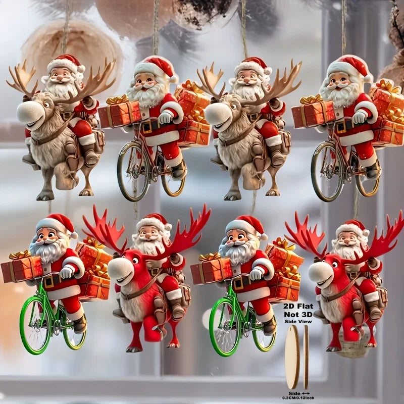 12-Piece Santa Claus Wooden Hanging Ornaments Set—Perfect for Christmas Trees and Holiday Home Decorations, 2D Flat Christmas-Themed Santa Claus Gift-Delivery Style