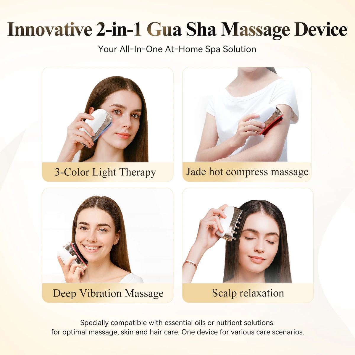 ANLAN 2 In 1 Gua Sha Massager Natural Jade Massage Head 3-Color LED Skincare Microcurrent Scalp Care Vibration Massage Comb