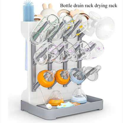 Baby Bottle Drying Rack - Multi-Level Dish Drainer with Brush Holder, Milk Bottle Sterilizer Stand & Storage Organizer