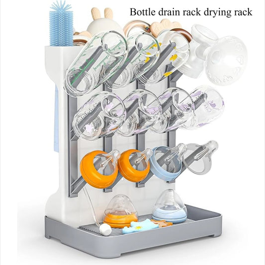 Baby Bottle Drying Rack - Multi-Level Dish Drainer with Brush Holder, Milk Bottle Sterilizer Stand & Storage Organizer