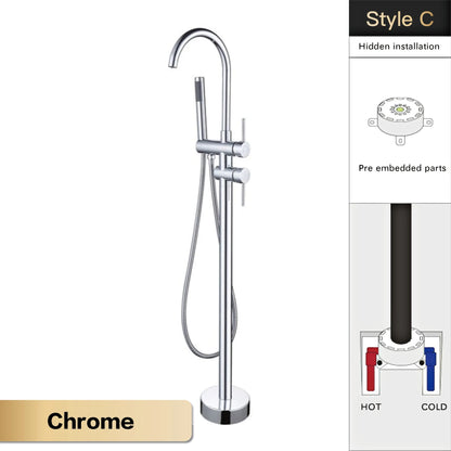 AITANA Luxury Black Brass Bathroom Faucet. Floor Standing Design with Simple 2 Handle Hot and Cold Bathtub and Dual-Mode Faucet