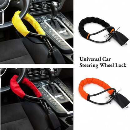 Universal Anti Theft Protection Device Car Steering Wheel Lock with Seat Belt Socket Steel Rope for Truck SUV Van RV with Keys