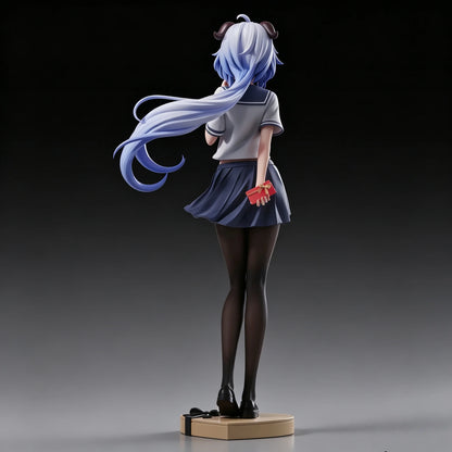 Genshin Impact Ganyu Jk Uniform 25cm Anime Figure Bare Leg Black Silk Angel Girl Pvc Statue Desk Decor Collectible Gift