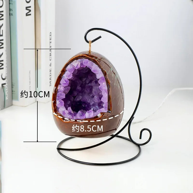 Natural Amethyst Cave Table Lamp Dinosaur Egg Bedroom LED Night Light Bedside Lamp Amethyst Flower Handicraft Home Decoration
