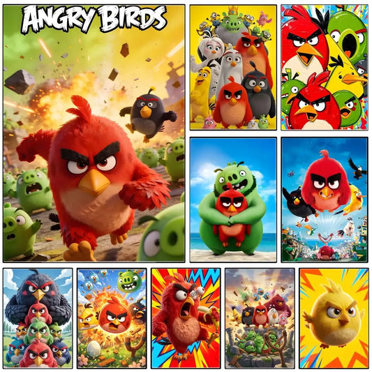 Cartoon A-Angry Birds Poster  Self-adhesive Art Waterproof Paper Sticker Coffee House Bar Room Wall Decor