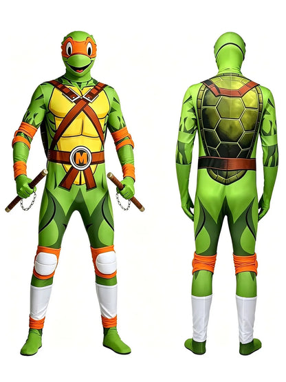 Ninja Turtles Style Cosplay Suit, Adult Halloween Superhero Costume, Stretch Bodysuit for Carnival Performance Party