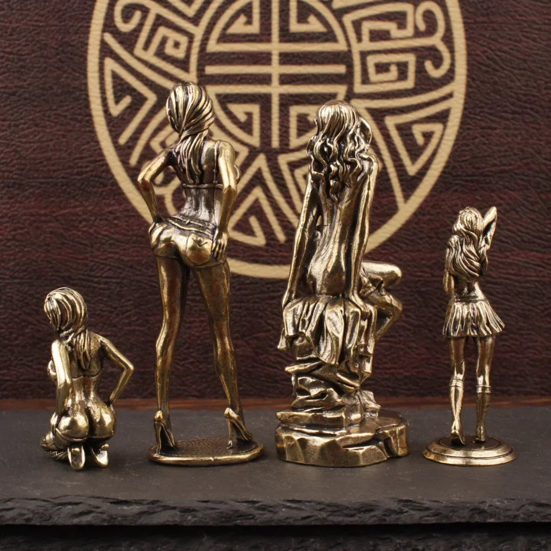 Brass Bikini Girl Sculpture Retro Figurine Art Deco Desktop Ornament Unique Office Desk Decor Collectible Gift For Adult