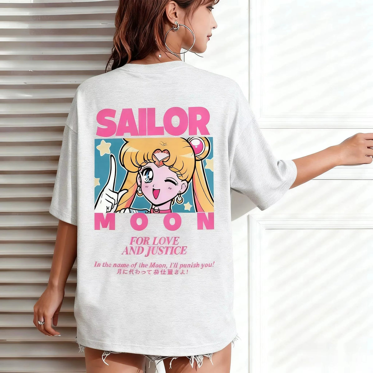 Oversized Casual Sailor Moon Women T-shirt Anime Print Short Sleeve Graphic Tee Kawaii Summer Fashion Y2k Clothes