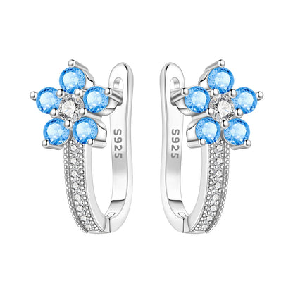 Orstarry Original 925 Sterling Silver Blue Iris Flower Earrings Women Hoop Earring Anniversary Jewelry Trendy Gifts