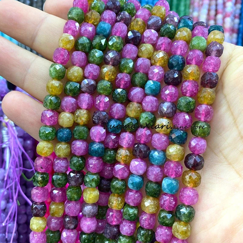 Natural Stone 7-8MM Faceted Square Lapis Lazuli Loose Cube Spacer Beads for Jewelry Making Diy Earrings Bracelets Accessories